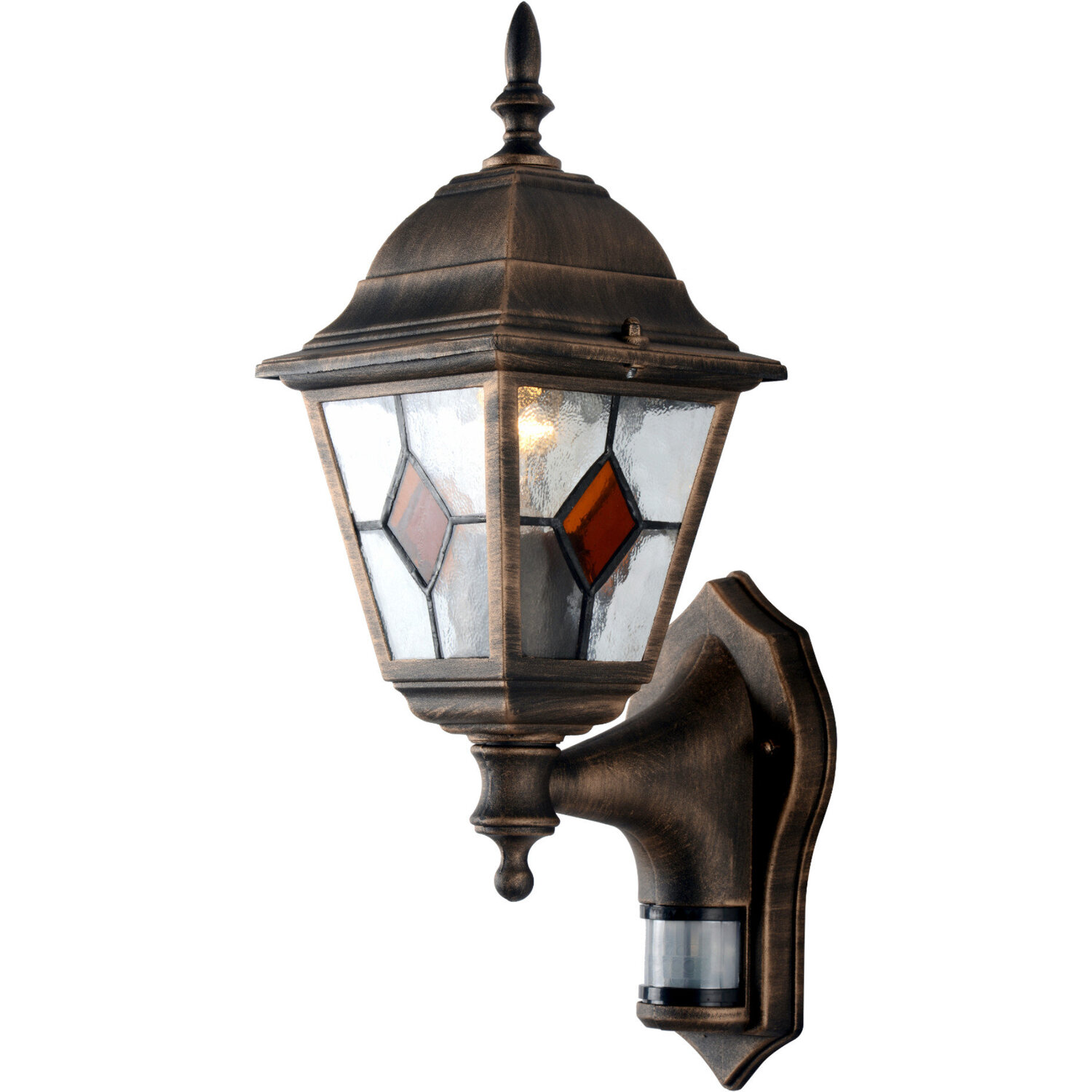 First Choice Lighting Traditional Black Brushed Gold Motion Sensor Outdoor Security Light - Black Gold & Amber - Image 2