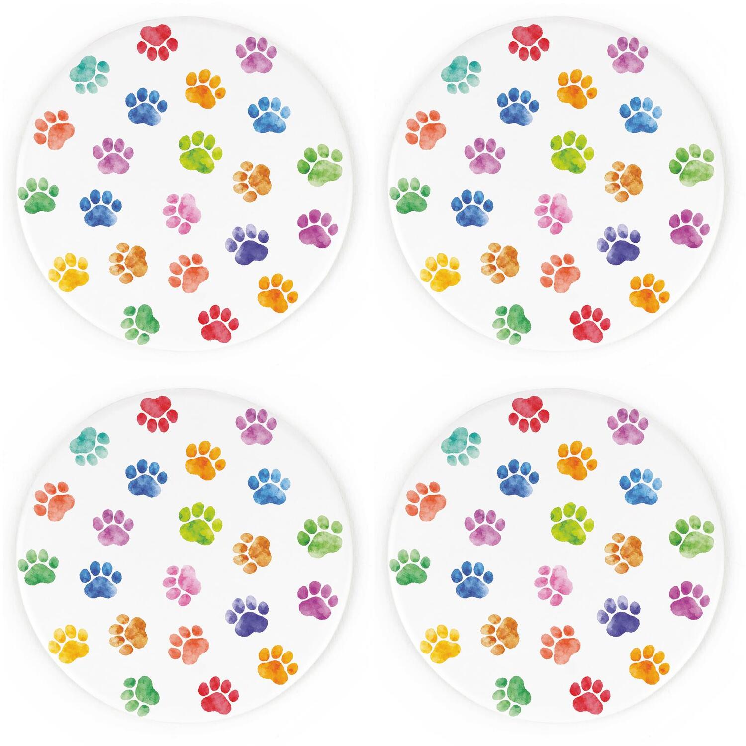B&Q - Rainbow Paw Prints CoastersDog Themed Set Of 4 Round Ceramic Coasters - Image 2