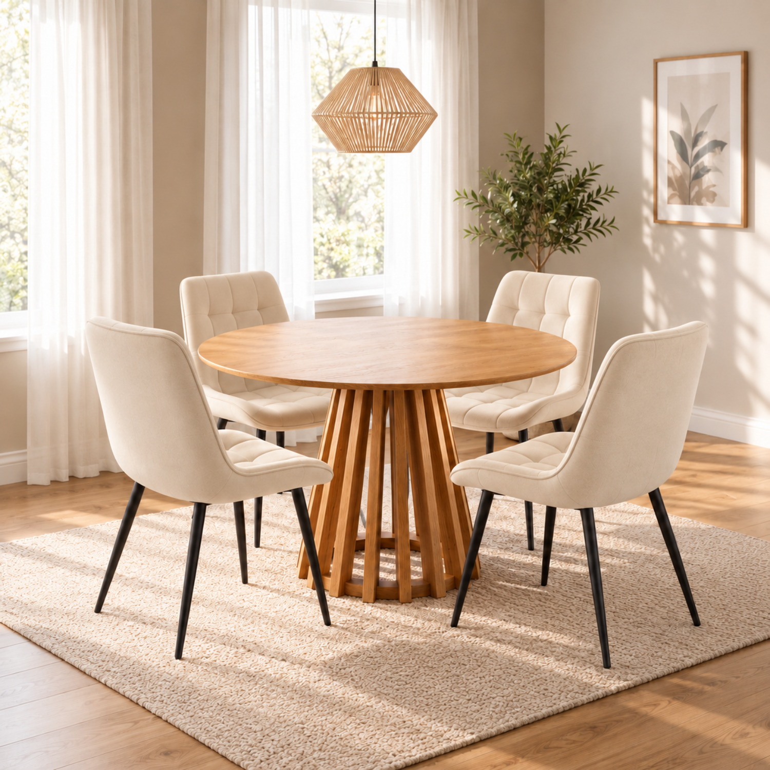 Indoor Living Kayci Emily Oak Cream Velvet 4 Seater Dining Set - Image 4