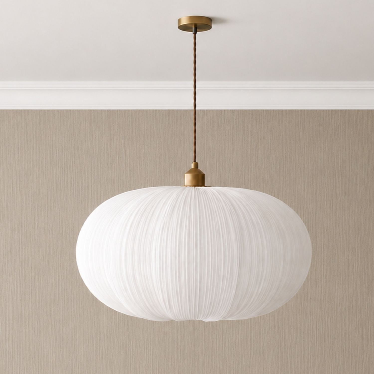 CGC Lighting Indoor Ceiling Lampshade Oval Stretch Ruffled Silk Fabric 45cm Width Hanging Floor lamp (White Palmira) - Image 2