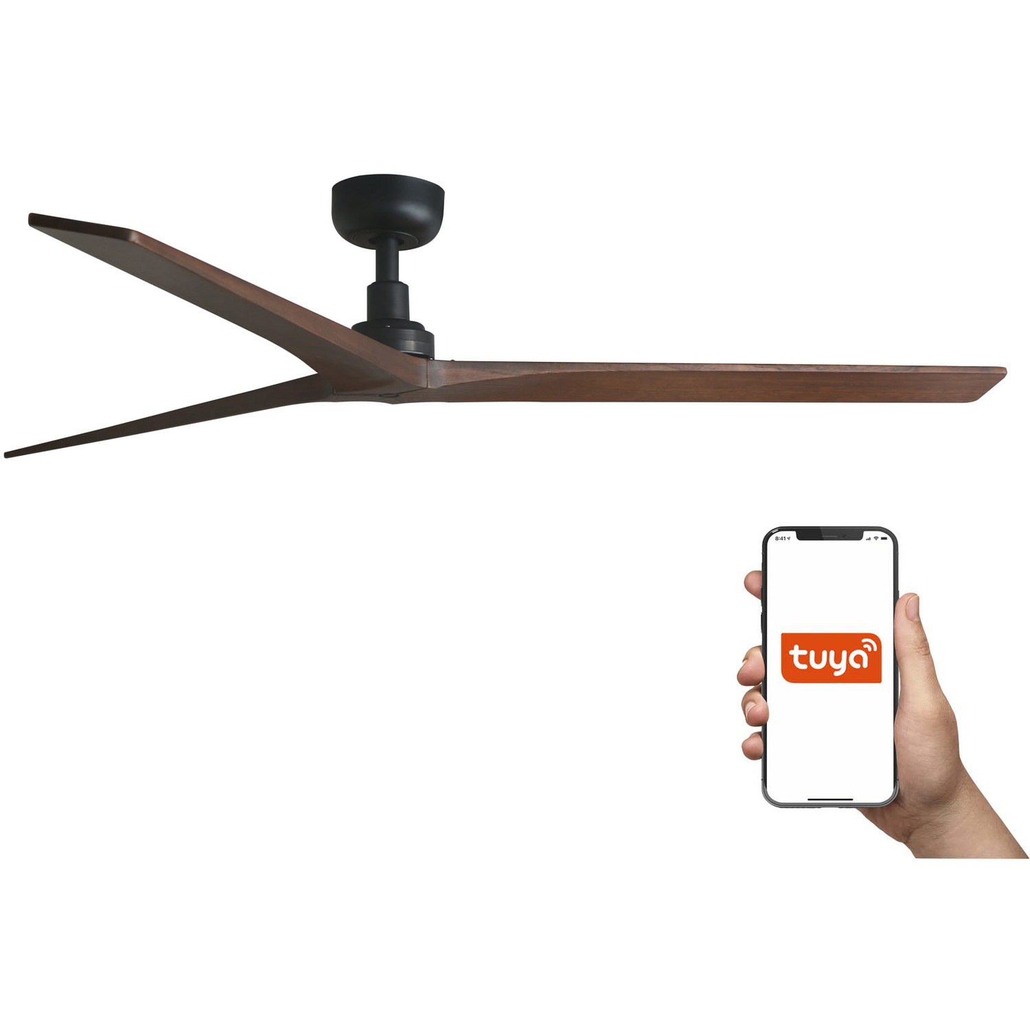 B&Q - Luminosa Klim Large 3 Blade Ceiling Fan Matt BlackWalnut Tuya Smart System - Image 2