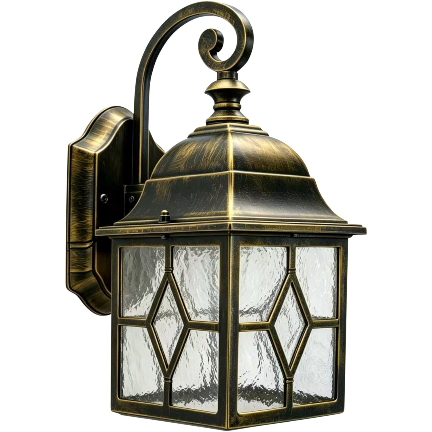 First Choice Lighting Winchester Black Brushed Gold Outdoor Lantern Wall Light - Black Gold & Clear