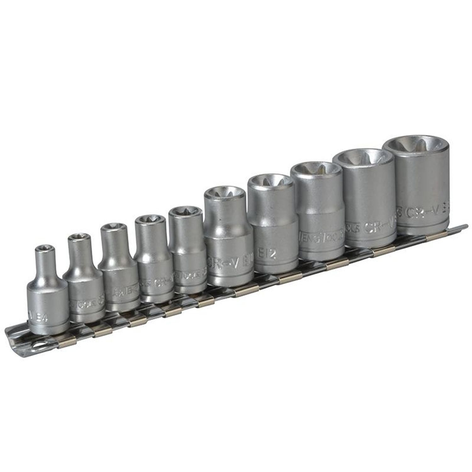 Teng M3814 Socket Clip Rail Tx-E Set Of 10 3/8In & 1/4In Drive A - Multi Colour