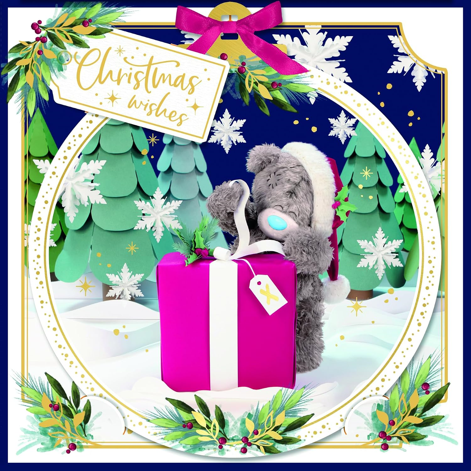 Me To You Tatty Teddy 3D Christmas Wishes Keepsake Card, Tatty Teddy Bear With Present 6 X 6 Inches - Official Collection - Image 3
