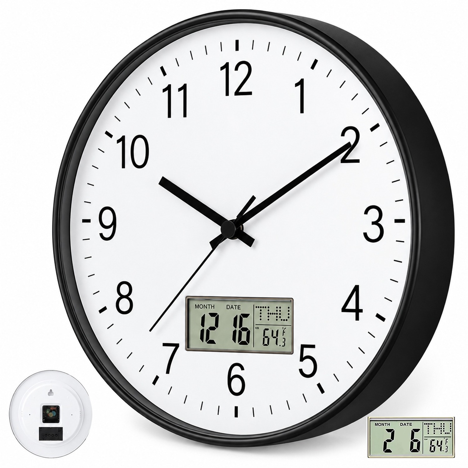 Atek 12-Inch Wall Clock - Black