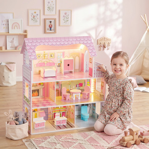 AIYAPLAY Dolls House with 8 Pieces Accessories, 3-Level for 3-6 Years, Pink