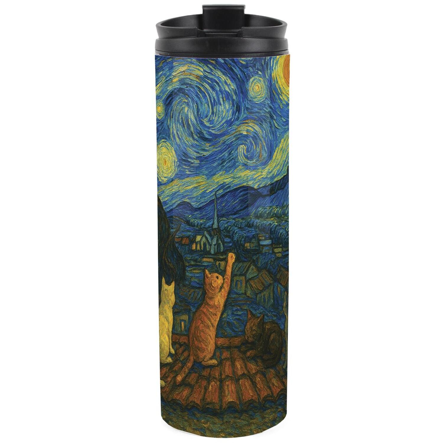 Purely Home Van Gogh Cats Starry Sky Stainless Steel Travel Flask