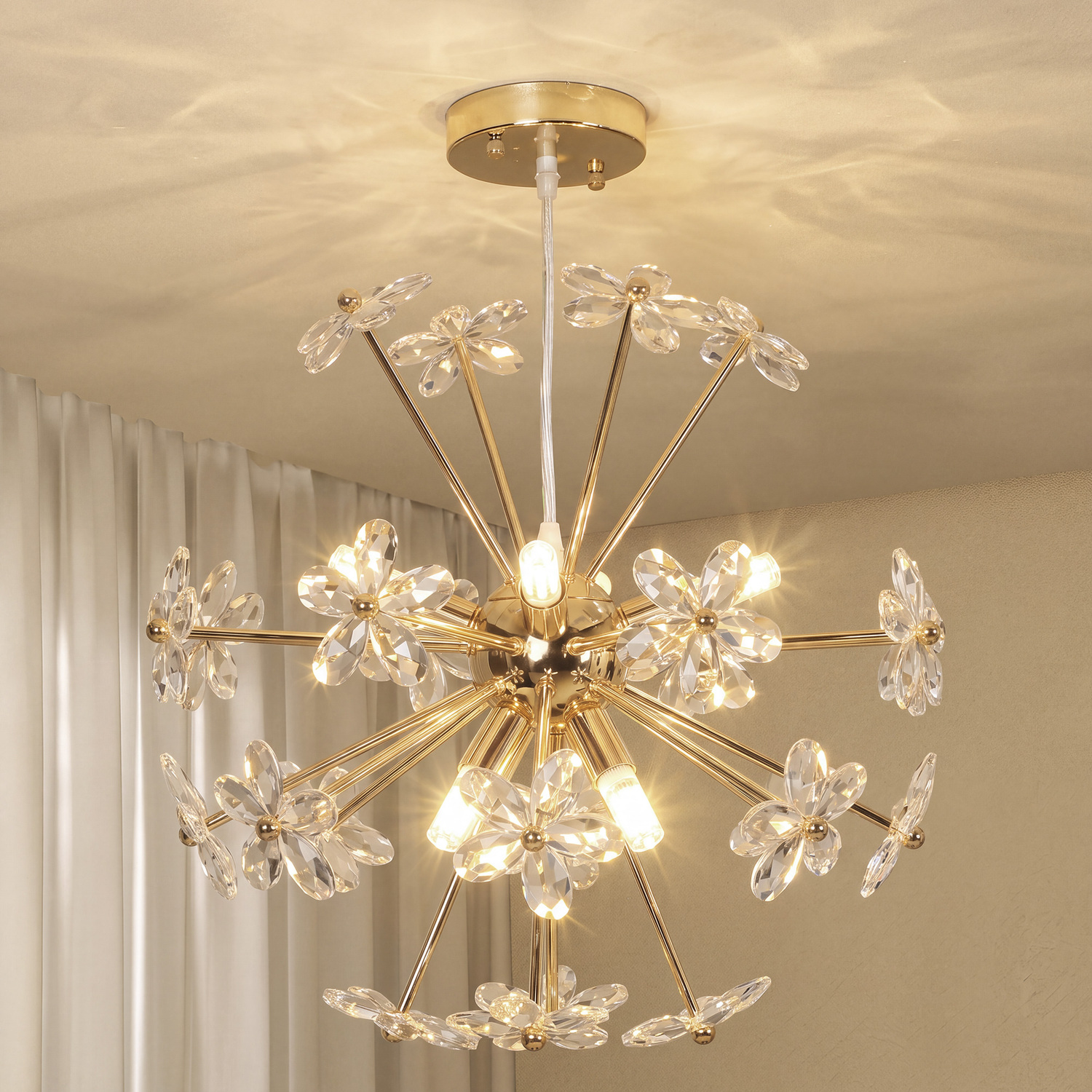 Homcom Clear Crystal Chandeliers Ceiling Light With Flower, Modern Pendant Light With Adjustable Height, Ceiling Plate, - Image 5