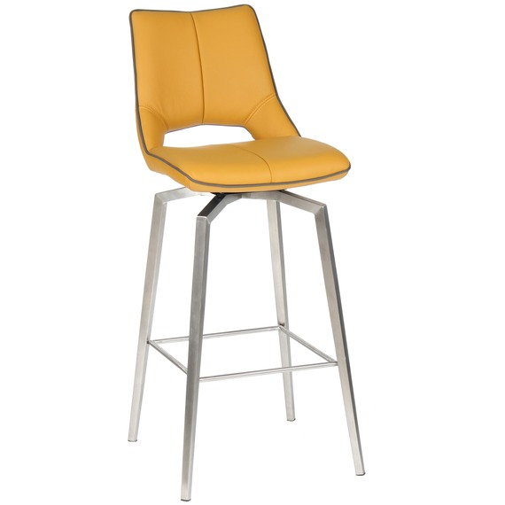 Mako Swivel Leather Effect Yellow Bar Chair
