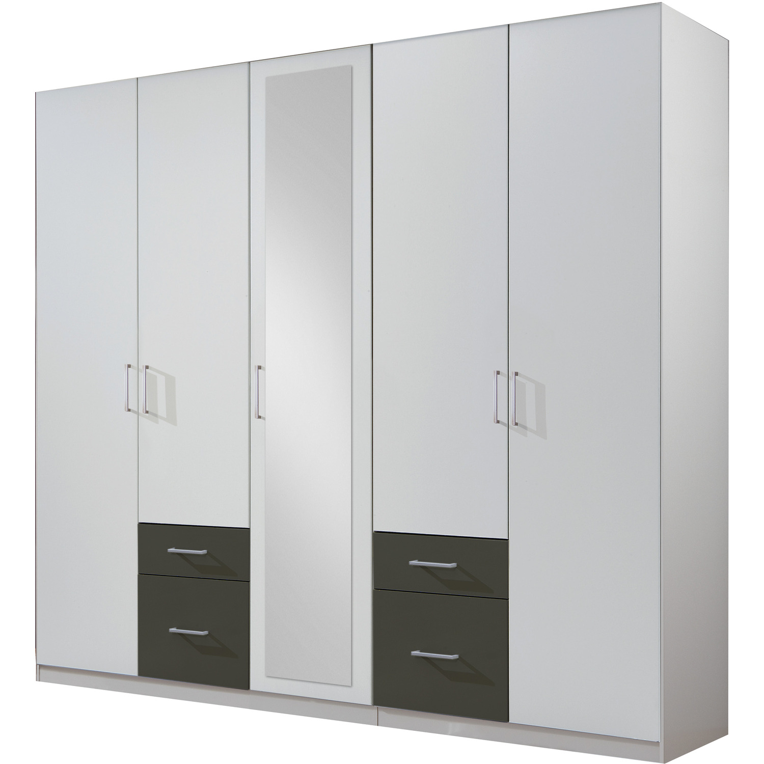 Freiburg 5 Door Wardrobe With Graphite Drawers - White