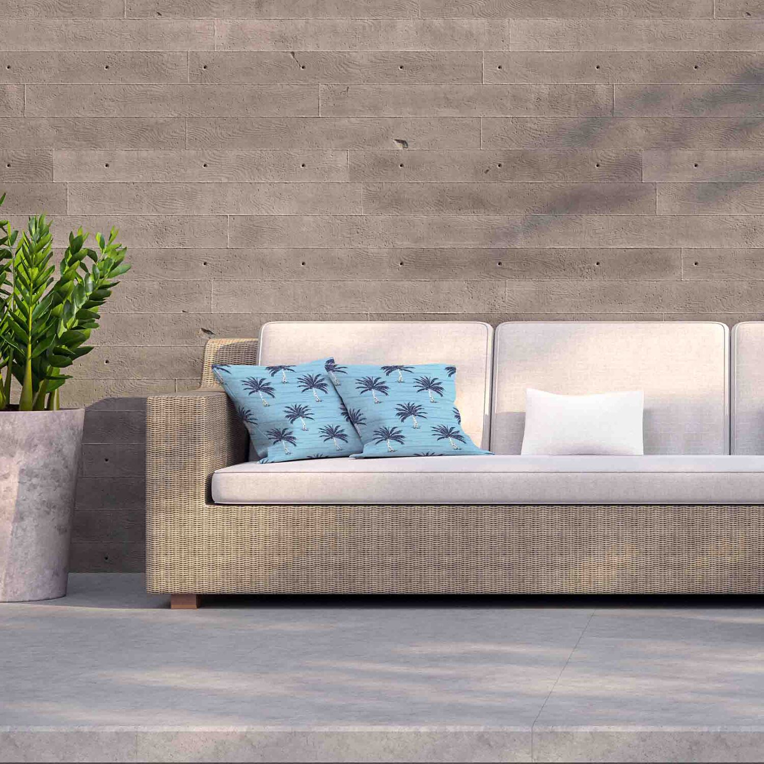 Palm Trees On Blue Outdoor Cushion - Blue / 60cm