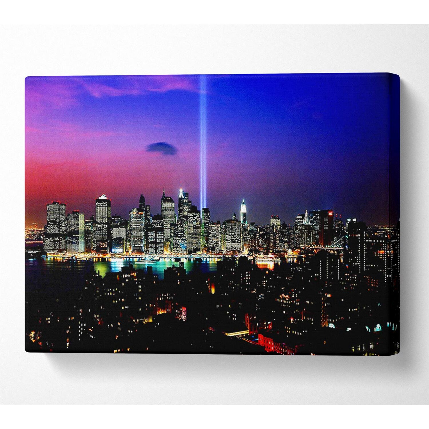 Wallart-Direct - New York City Night Beam Canvas Print Wall Art - Yellow / 101.6cm thumbnail