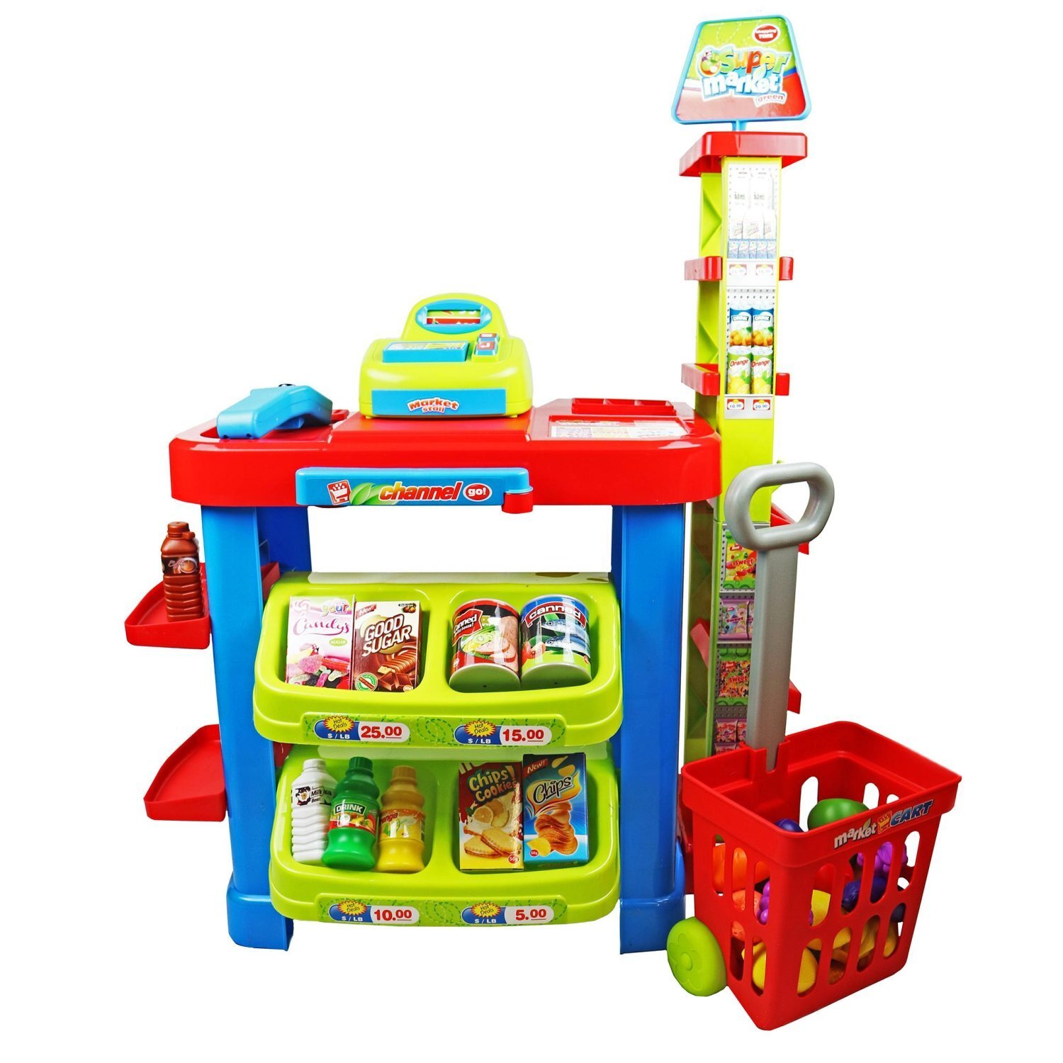 Childrens Kids Supermarket Shop Grocery Pretend Toy Kitchen Playset - Blue