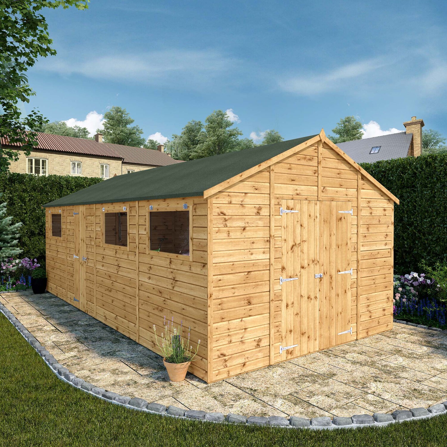 20 x 10 Wooden Garden Shed Shiplap Apex Workshop - Brown