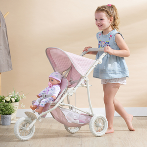 Polka Dot Princess Baby Doll Twin Jogging Stroller for Dolls and Stuffed Animals