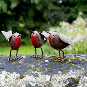 Set 3 Robin Metal Bird Garden Ornaments