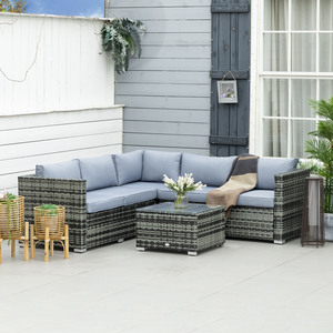 Outsunny 4 Pieces Rattan Furniture Set with Corner Sofa Loveseat Coffee Table