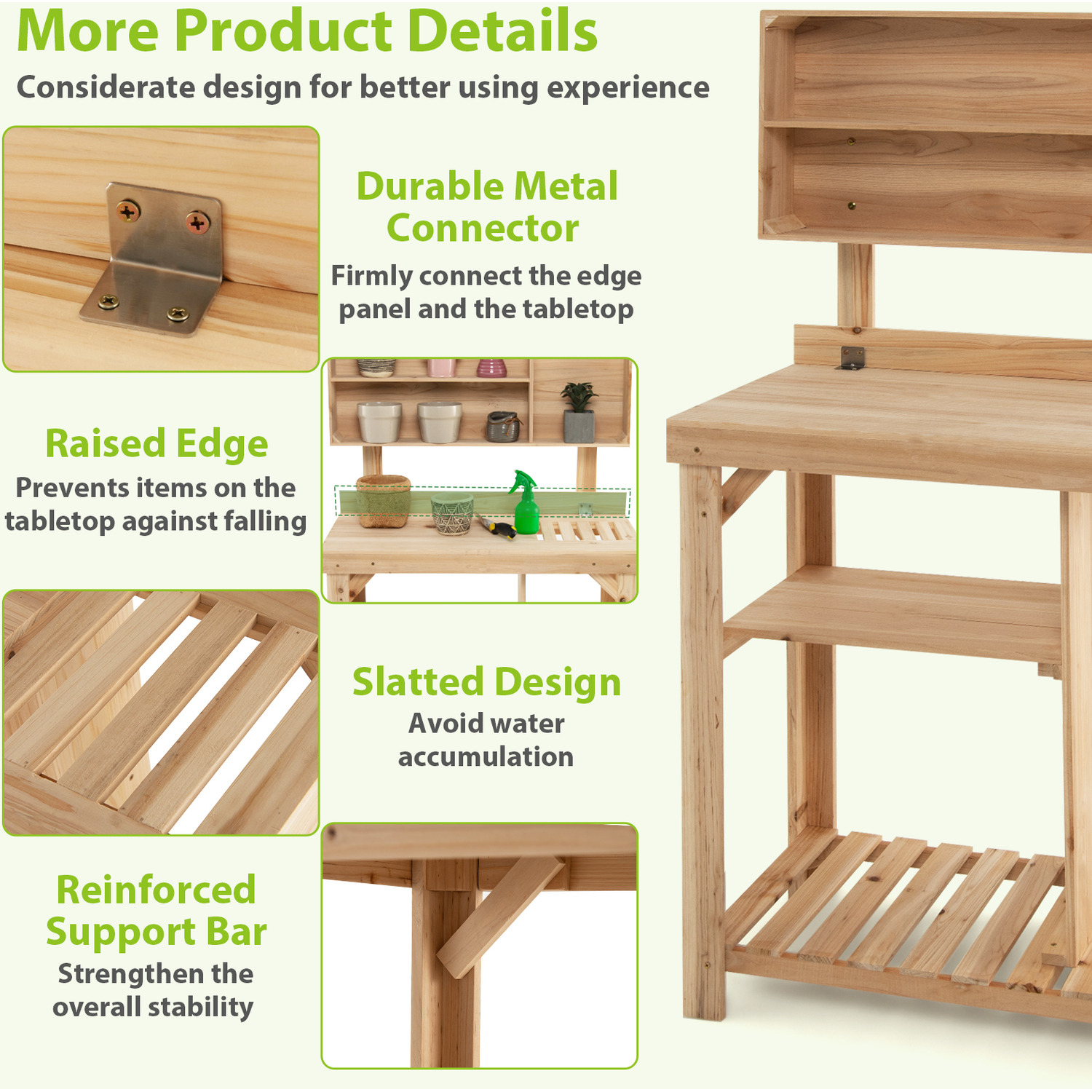Garden Potting Bench Table Wooden Workstation - Natural