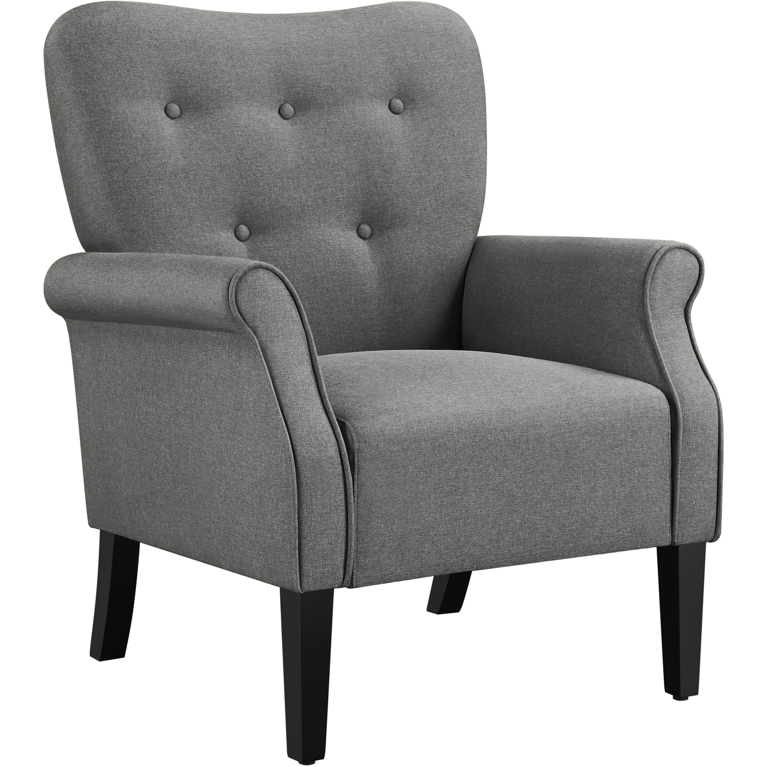 Mid-century Upholstered Accent Chair With Wooden Legs - Dark Grey