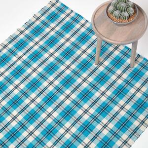 Homescapes Irvine Blue Tartan Cotton Rug