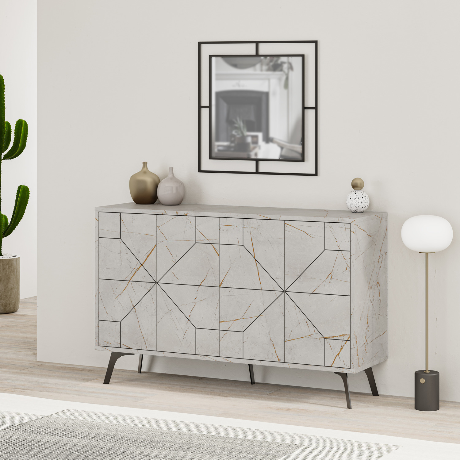 Decortie Dune Modern Four Door Sideboard - Gold Marble Effect