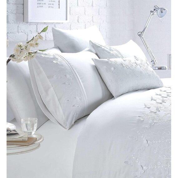 Papillon Floral Butterfly Embroidered Duvet Cover Bedding Set