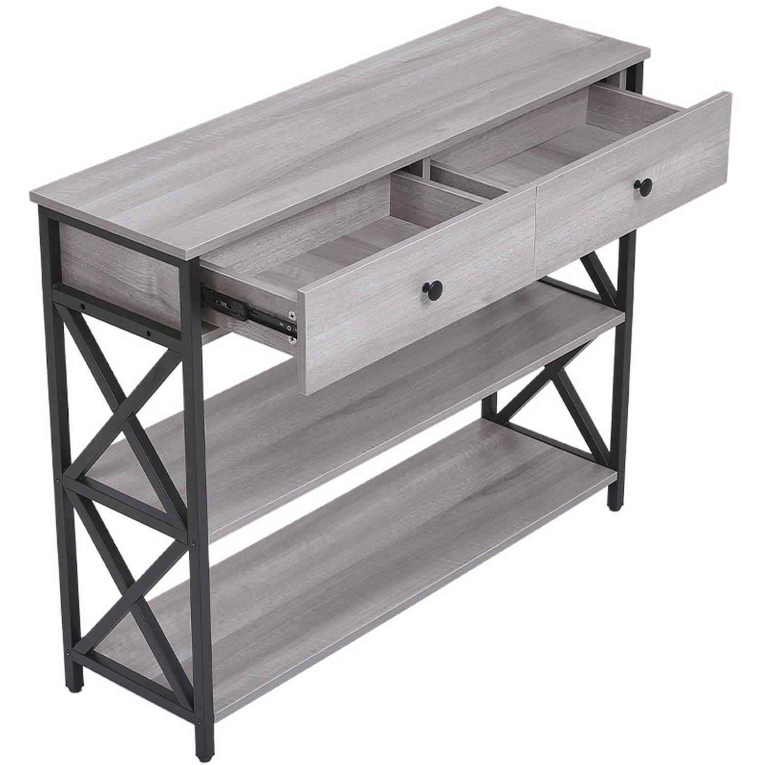 Wooden Console Table With Undershelves And Drawers Hallway Living Room - Grey