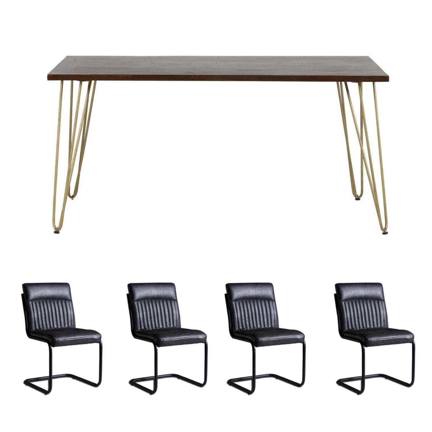 IH Design - Dallas Dark Mango Wooden Rectangular Dining Table Set With 4 Chairs - Dark Wood thumbnail