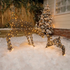 1m Brown Wicker Christmas Mother and Baby Deer with 250 White or warm White LEDs
