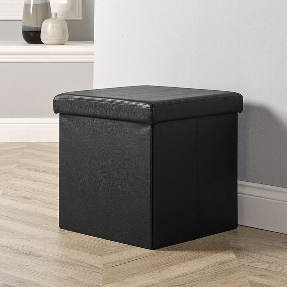 Home Source Folding Ottoman Square Black