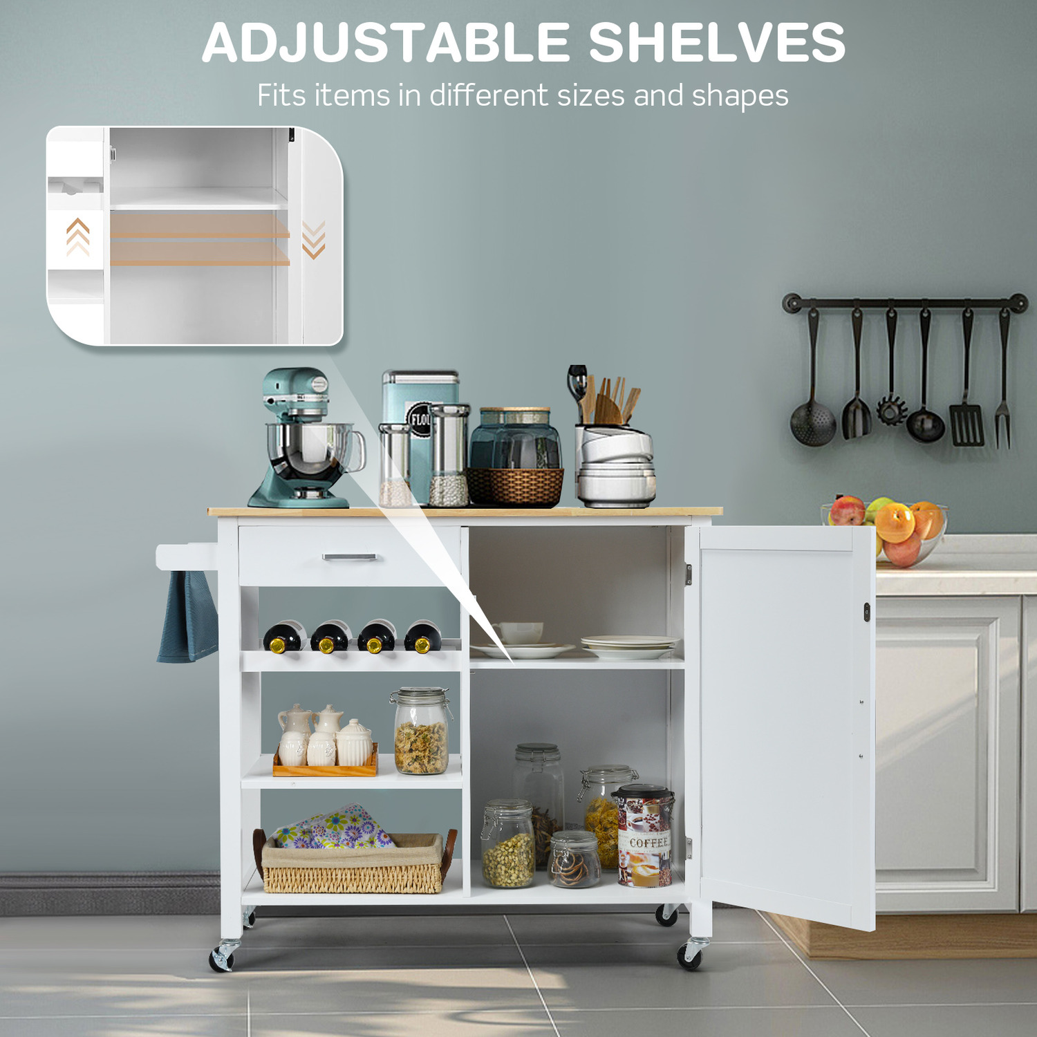 K K Kitchen Island Cart with Storage