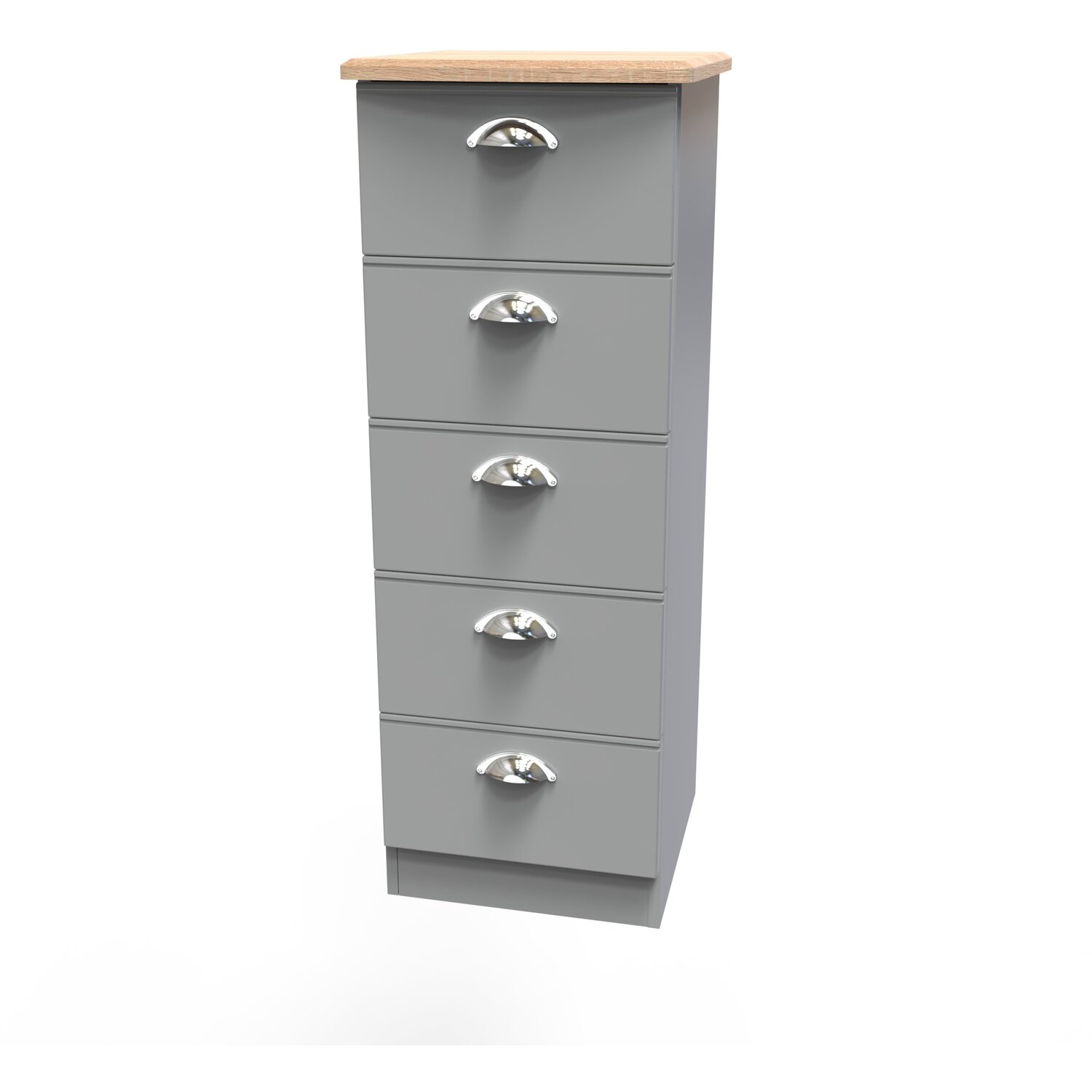 Victoria Fully Assembled 5 Drawer Bedside Cabinet - Dusk Grey Riviera Oak