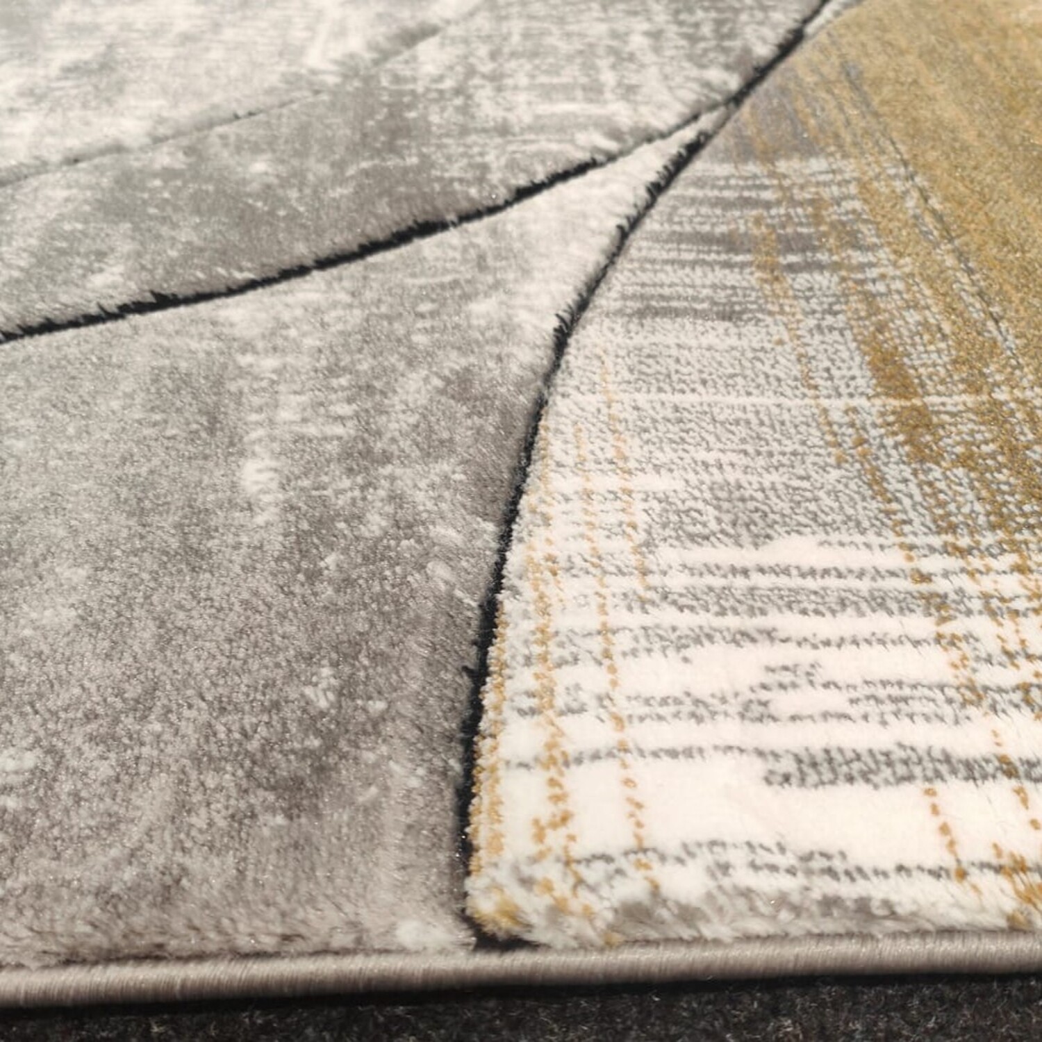 Gold and Grey Retro Abstract Carved Living Room Rug