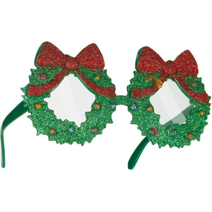 Christmas Wreath Novelty Glasses With Bow