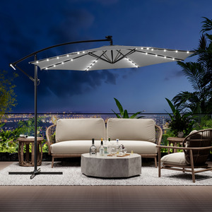32 LED Patio Umbrella Outdoor with Crank Lift and Base for Garden