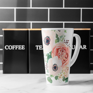 Garden Flower Pink Peach Rose White Anemone Latte Mug