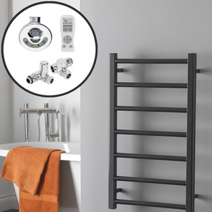 Alpine Dual Fuel Thermostatic Heated Towel Rail, Anthracite