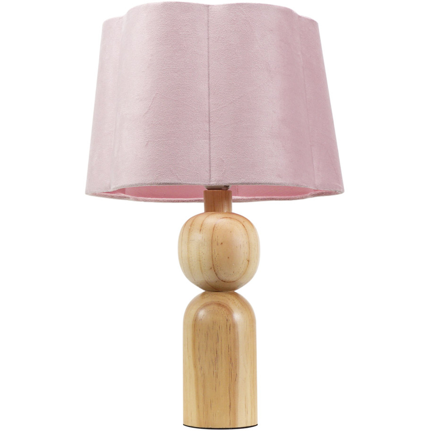 Azalea Rustic Wooden Table Lamp with Velvet Scallop Shade - Blush Pink / Bulb Included