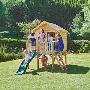 5ft x 5ft Wooden Garden Playhouse on Deck with 6ft Slide