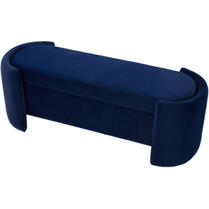 Elegant Curved Blue Storage Ottoman Bench Seats