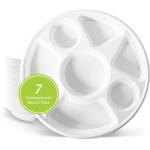 7 Compartment Bagasse Round Disposable Dinner Plates