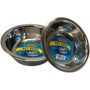 2 Stainless Steel Pet Bowls Dog Food Water Bowl Dish 1.2L 20 x 6cm