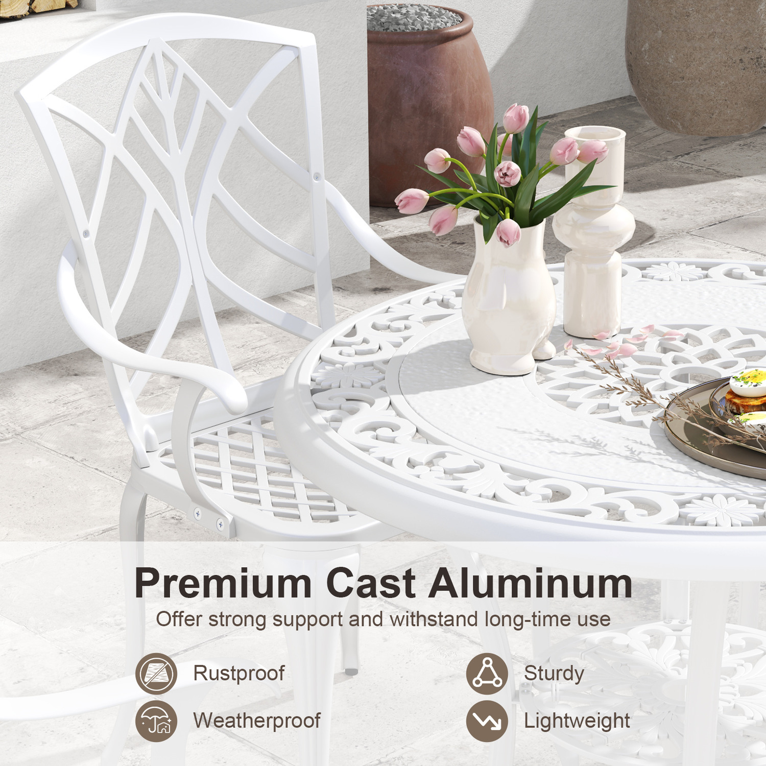 Patio Dining Table Chair Set - White