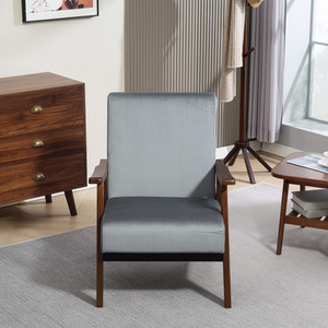 HOMCOM Velvet Armchair with Solid Wood Frame and Thick Padded
