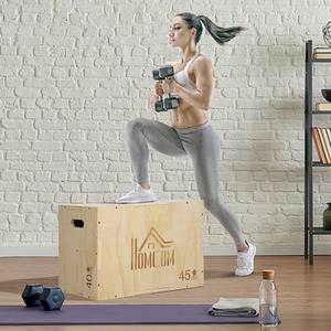 HOMCOM 3-in-1 Wooden Plyometric Jump Box with Handle Openings