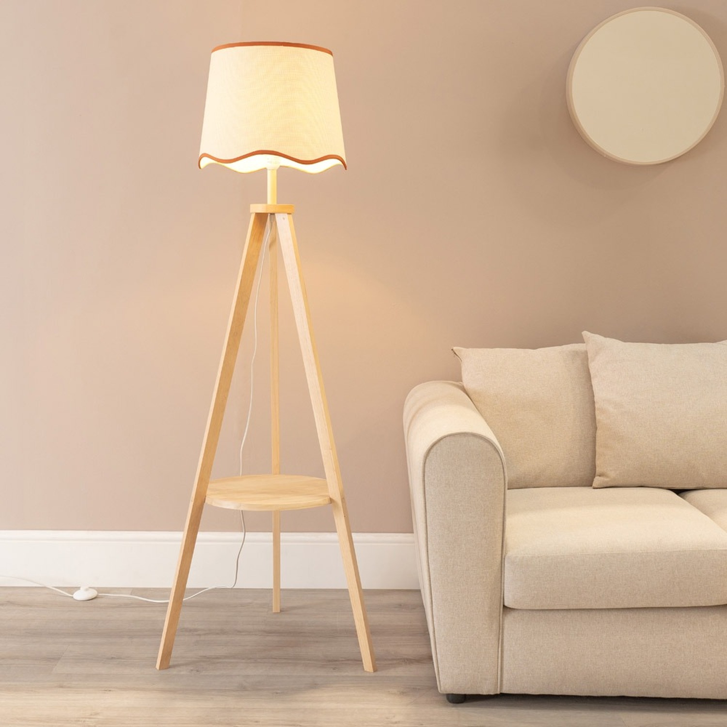 Image of Morrigan Wood Tripod Floor Lamp with&hellip;