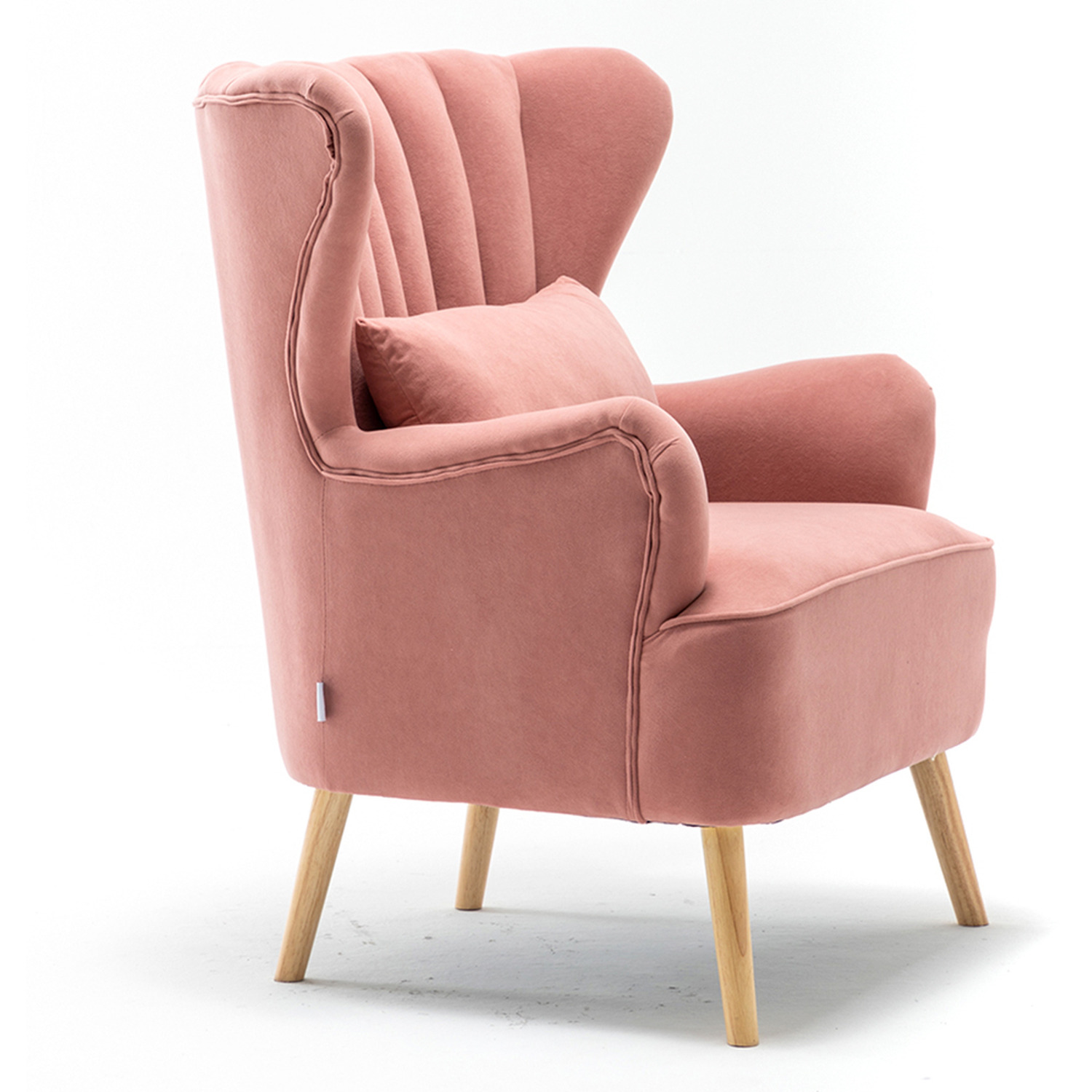 Curved Back Single Armchair With Lumbar Pillow And Footstool - Pink