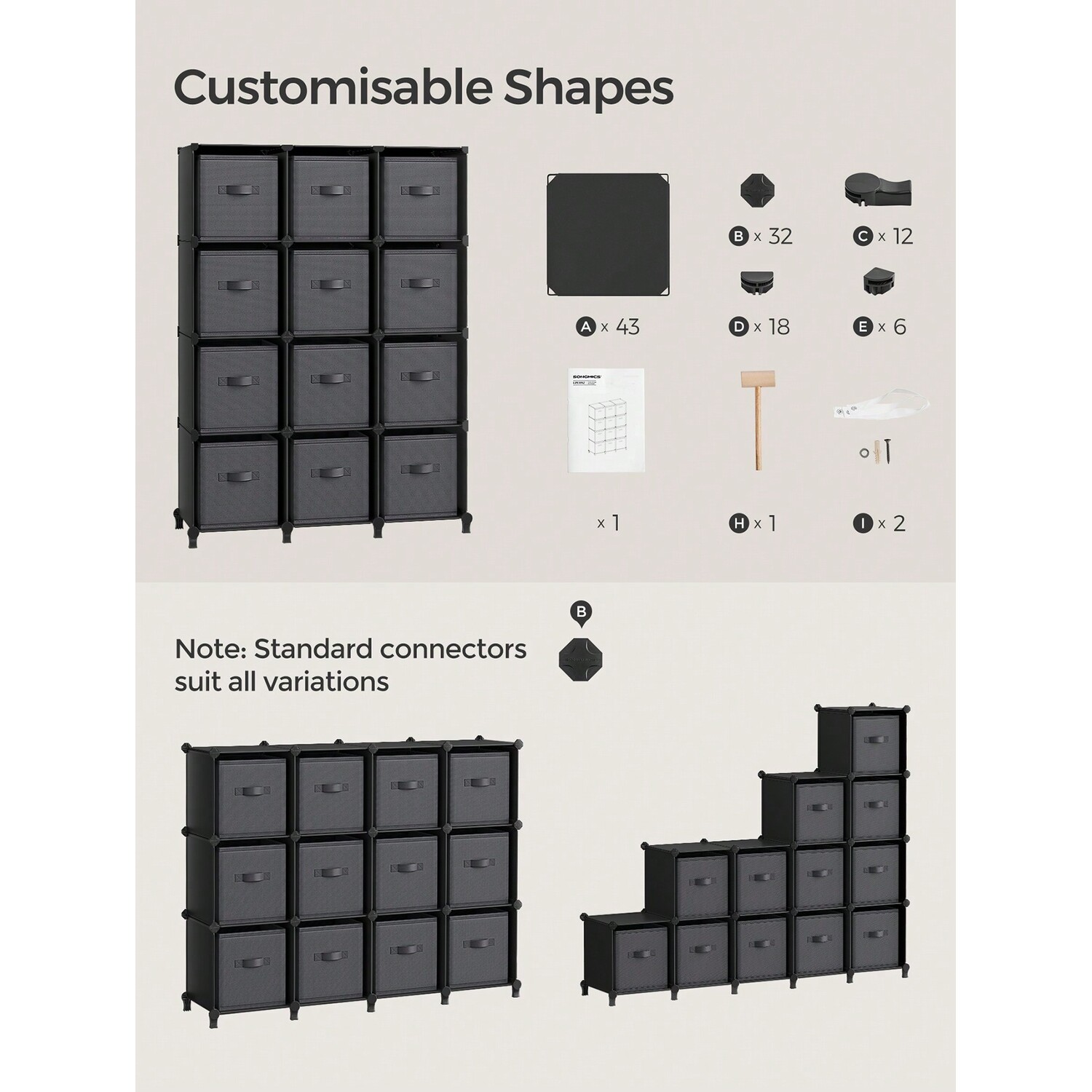 12-Cube Storage Unit with Boxes