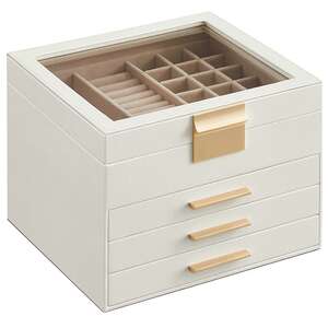SONGMICS 4-Layer Jewellery Box with 3 Drawers, Glass Lid