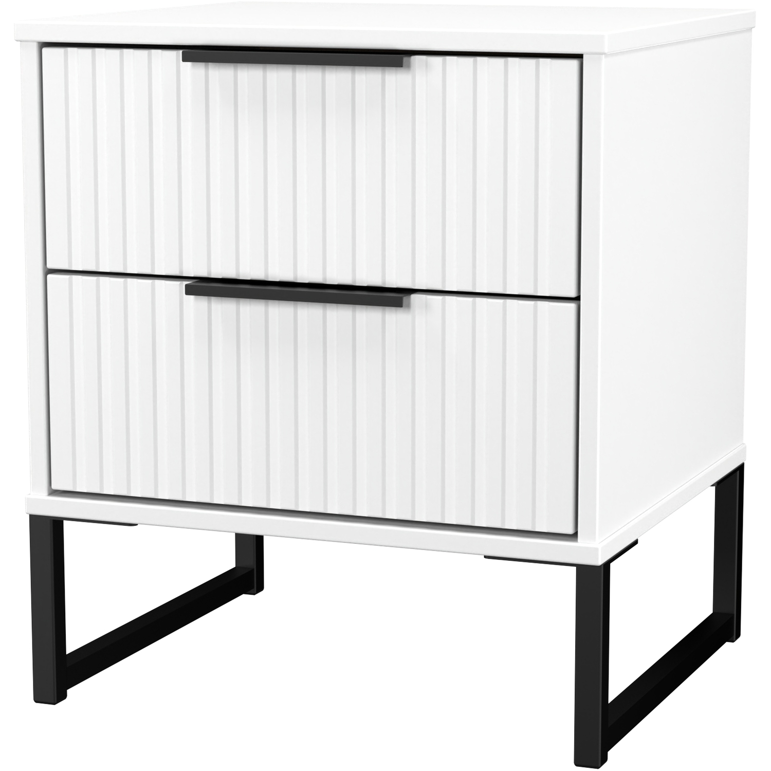 Fluted Ready Assembled 2 Drawer Bedside - White Matt